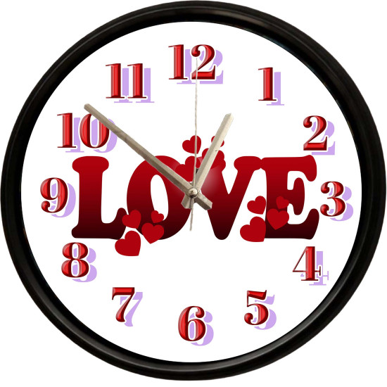 Love Kalpli Sessiz Duvar Saati Love yazılı kalpli romantik dekoratif duvar saati