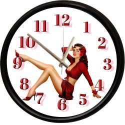 Vintage Pin-Up Kadın Tasarımlı Dekoratif Duvar Saati 28 Cm Sessiz Mekanizma
