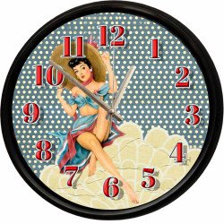Retro Pin-Up Kadın Tasarımlı Dekoratif Duvar Saati 28 Cm Sessiz Mekanizma