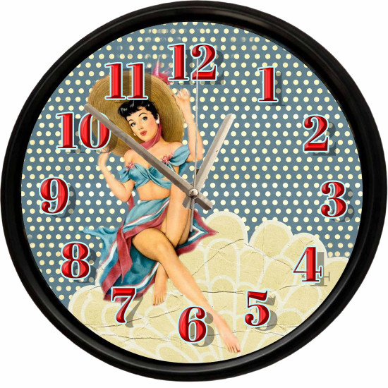 Retro Pin-Up Kadın Tasarımlı Dekoratif Duvar Saati Retro pin-up kadın tasarımlı dekoratif duvar saati 28 cm sessiz mekanizma