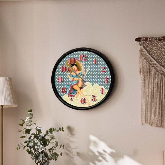 Retro Pin-Up Kadın Tasarımlı Dekoratif Duvar Saati Retro pin-up kadın tasarımlı dekoratif duvar saati 28 cm sessiz mekanizma