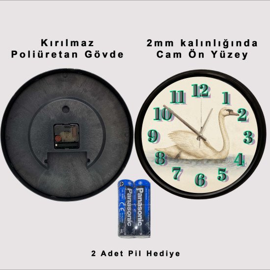Vintage Kuğu Tasarımlı Dekoratif Duvar Saati Vintage kuğu tasarımlı dekoratif duvar saati 28 cm sessiz mekanizma