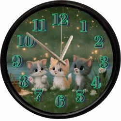 Sevimli Yavru Kediler Tasarımlı Dekoratif Duvar Saati 28 Cm Sessiz Mekanizma