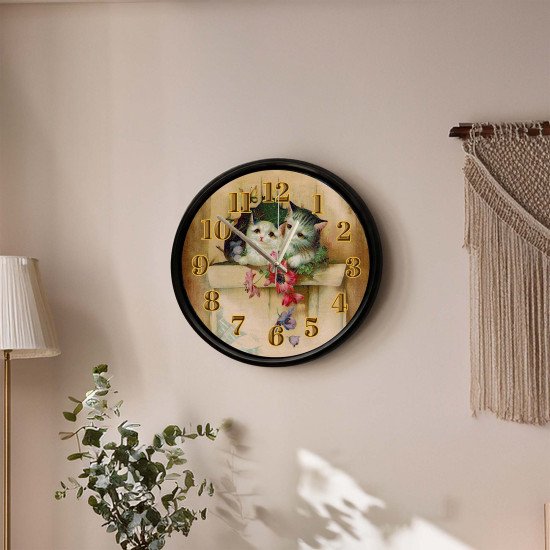 Sevimli Yavru Kediler Dekoratif Duvar Saati Sevimli yavru kediler tasarımlı dekoratif duvar saati 28 cm sessiz mekanizma