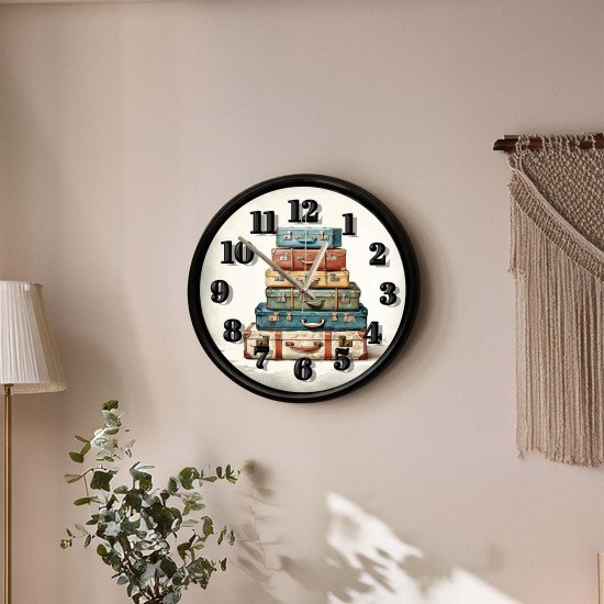Vintage Bavul Temalı Duvar Saati Vintage bavul tasarımlı dekoratif duvar saati 28 cm sessiz mekanizma