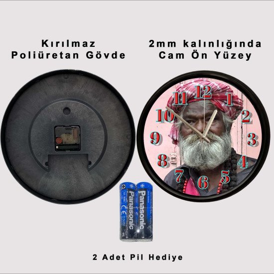Kültürel Portre Temalı Dekoratif Duvar Saati Geleneksel portre tasarımlı dekoratif duvar saati 28 cm sessiz mekanizma