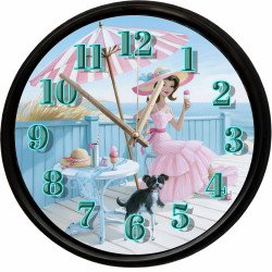 Pembe Şemsiyeli Sahil Terası ve Dondurma Keyfi Dekoratif Duvar Saati 28 Cm Sessiz Mekanizma