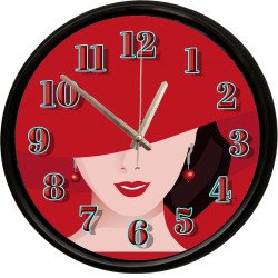 Kırmızı Şapkalı Modern Kadın Portresi Dekoratif Duvar Saati 28 Cm Sessiz Mekanizma