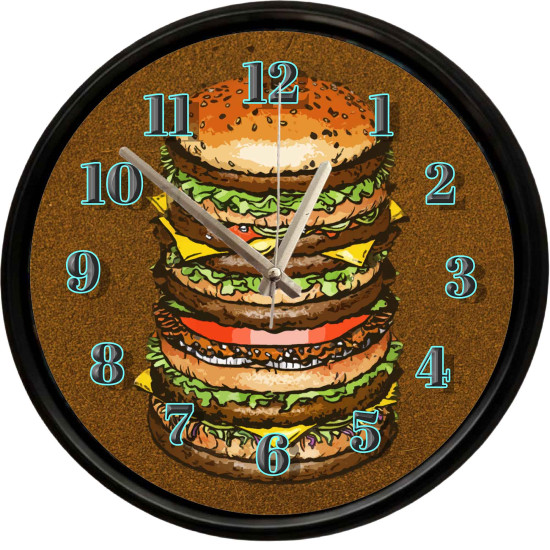 Hamburger Temalı Dekoratif Duvar Saati Dev katlı hamburger tasarımlı dekoratif duvar saati