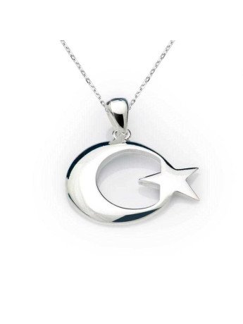 Gümüş Ay Yıldız Bayrak Kolye CSR2181617