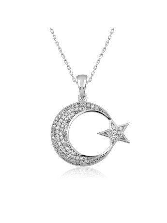 Gümüş Ay Yıldız Kadın Kolye CSR2182915