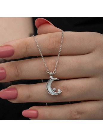 Gümüş Ay Yıldız Kadın Kolye CSR2185468