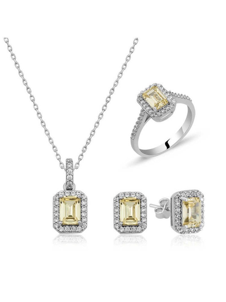 ​Gümüş Baget Sarı Topaz Taşlı Kadın Set CSR2182911
