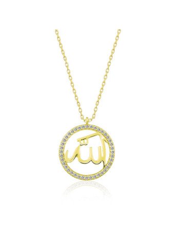 Gümüş Gold Arapça Allah Yazılı Kadın Kolye CSR2180787