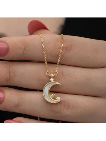 Gümüş Gold Ay Yıldız Kadın Kolye CSR2185466