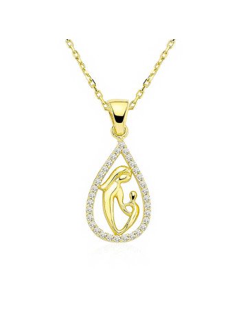 Gümüş Gold Damla Anne Çocuk Kolyesi CSR2180904