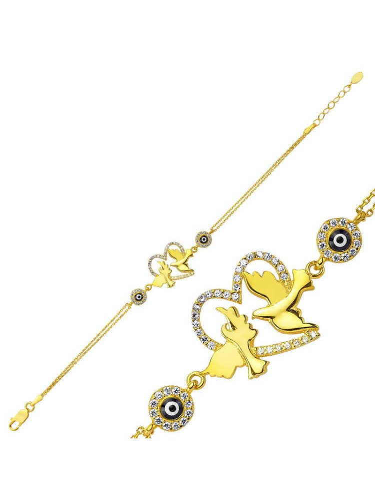 Gümüş Gold Kalpli Güvercin Kadın Bileklik CSR2181525