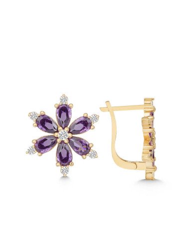 Gümüş Gold Mor Lotus Çiçeği Kadın Küpe CSR2184878