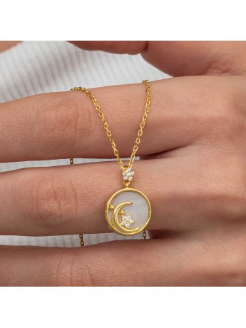 Gümüş Gold Sedef Taşlı Ay Yıldız Hilal Kadın Kolye CSR2185844