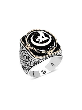 Gümüş Hilal Bozkurt Oval Erkek Yüzük CSR2184136