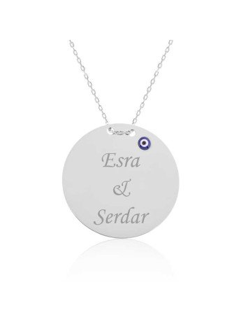 Gümüş Yuvarlak Plaka İsimli Kolye CSR2180564
