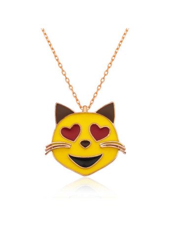 Gümüş Kalp Gözlü Kedi Emoji Kadın Kolye CSR2180300