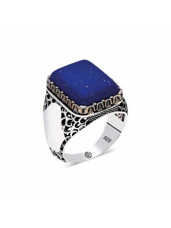 ​Gümüş Mavi Lapis Taşlı Kare Erkek Yüzük CSR2183387