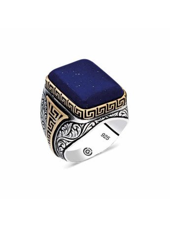 ​Gümüş Koyu Mavi Lapis Taşlı Kare Erkek Yüzük CSR2183407