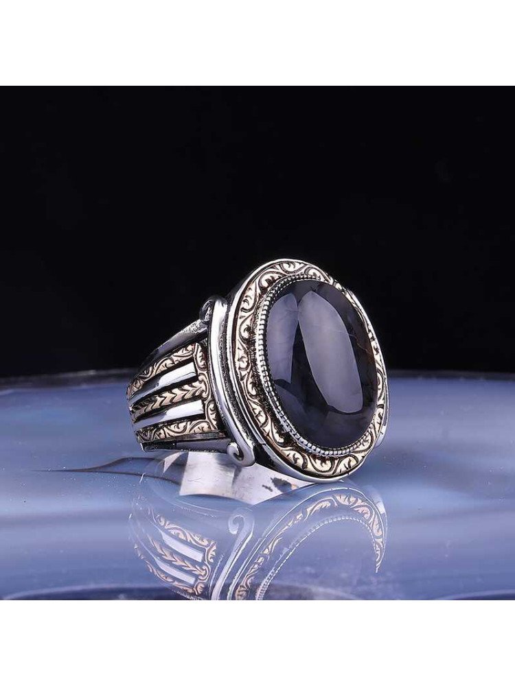 Gümüş Onix Taşlı Oval Erkek Yüzük CSR2183196
