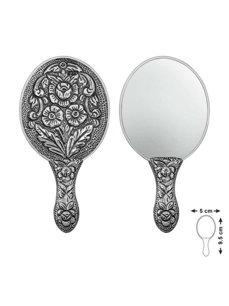 Gümüş Papatya ve Gül Motifli El Aynası CSR2185551