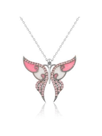 Gümüş Pembe Kelebek Kolye CSR2180593