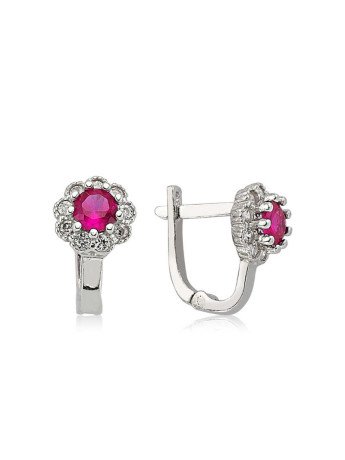Gümüş Pembe Taşlı Çiçek Küpe CSR2181878