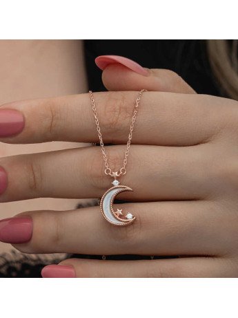Gümüş Rose Ay Yıldız Kadın Kolye CSR2185467