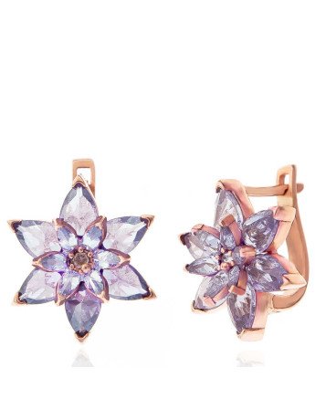 Gümüş Rose Lila Lotus Çiçeği Kadın Küpe CSR2184862