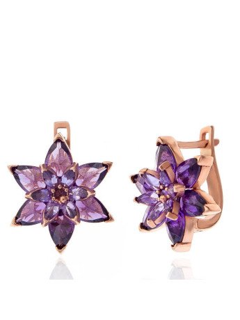 Gümüş Rose Mor Lotus Çiçeği Kadın Küpe CSR2184863