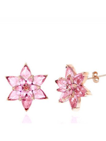Gümüş Rose Pembe Lotus Çiçeği Çivili Kadın Küpe CSR2184791