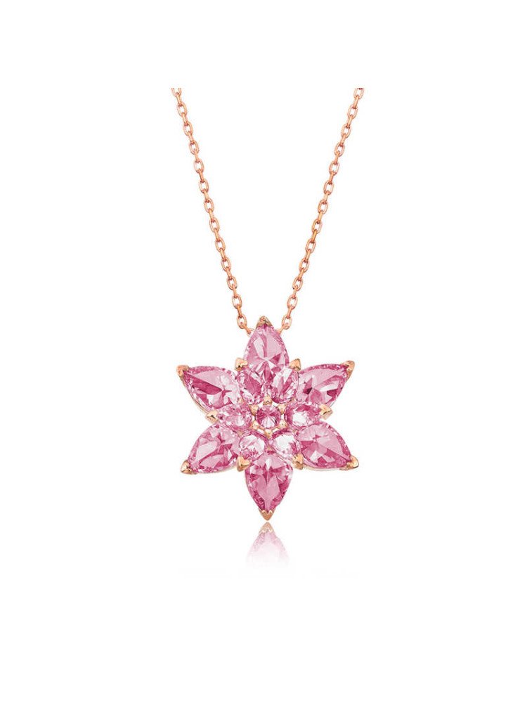 Gümüş Rose Pembe Lotus Çiçeği Kolye CSR2180728