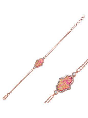 Gümüş Rose Pembe Opal Fatma Ana Eli Kadın Bileklik CSR2181588