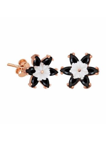 Gümüş Siyah Lotus Çiçeği Küpe CSR2183365