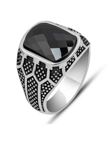 Gümüş Siyah Zirkon Taşlı Oval Erkek Yüzük CSR2184997