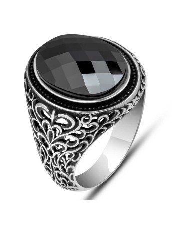 Gümüş Siyah Zirkon Taşlı Oval Erkek Yüzük CSR2184999