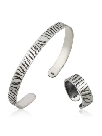 Gümüş Zebra Desenli Bileklik Ve Yüzük Set CSR2182620