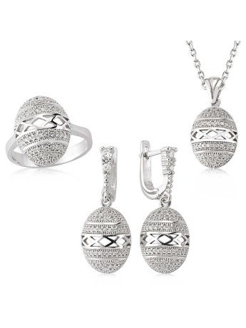 Gümüş Zirkon Taşlı Oval Kadın Set CSR2182045
