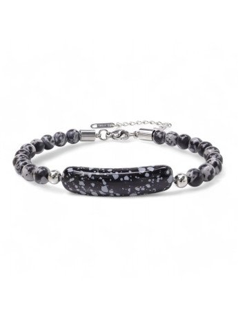 Snowy Obsidian Doğaltaş Çelik Halat Ve Çelik Klipsli Bileklik CSR1180172