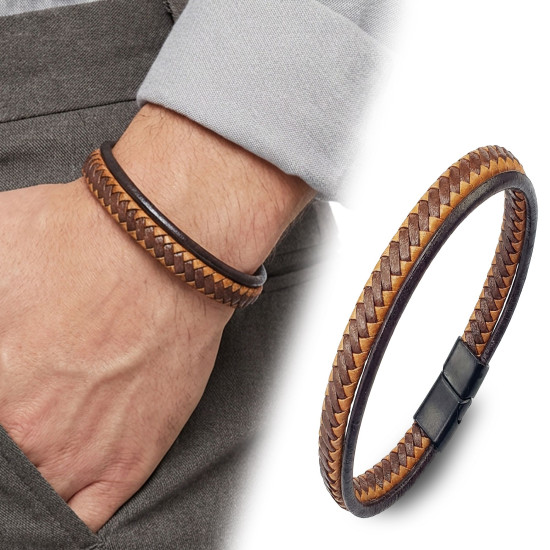 Taba kahve çoklu deri erkek bileklik