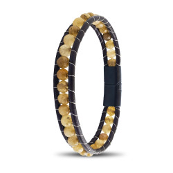 Faset Kesim Kahverengi Akik Taşlı Deri ve Çelik Erkek Bileklik