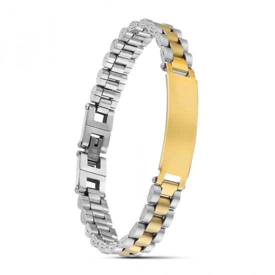 Maskülen Çelik Sarı Beyaz Erkek Bileklik Sarı Beyaz İsim Yazılabilir Çelik Erkek Bileklik