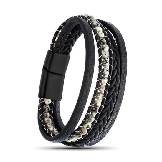 dalmaçya doğaltaş deri çelik erkek bileklik