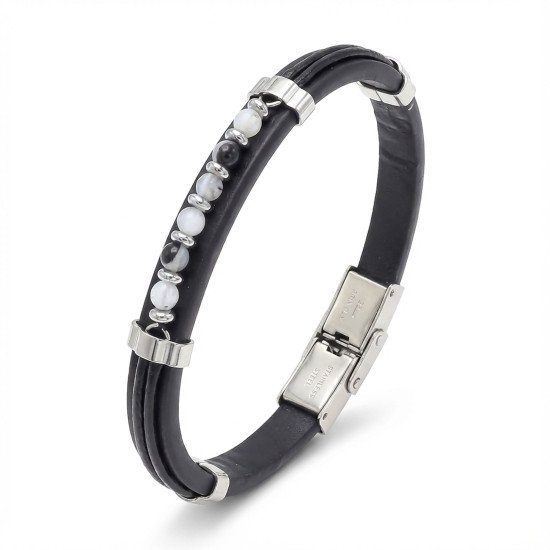 akik damarlı taşlı deri erkek bileklik