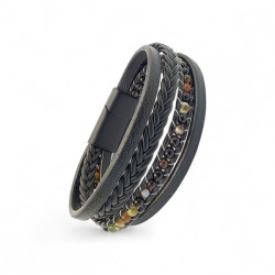 Akik Doğal Taşlı El Örgüsü Deri Erkek Bileklik